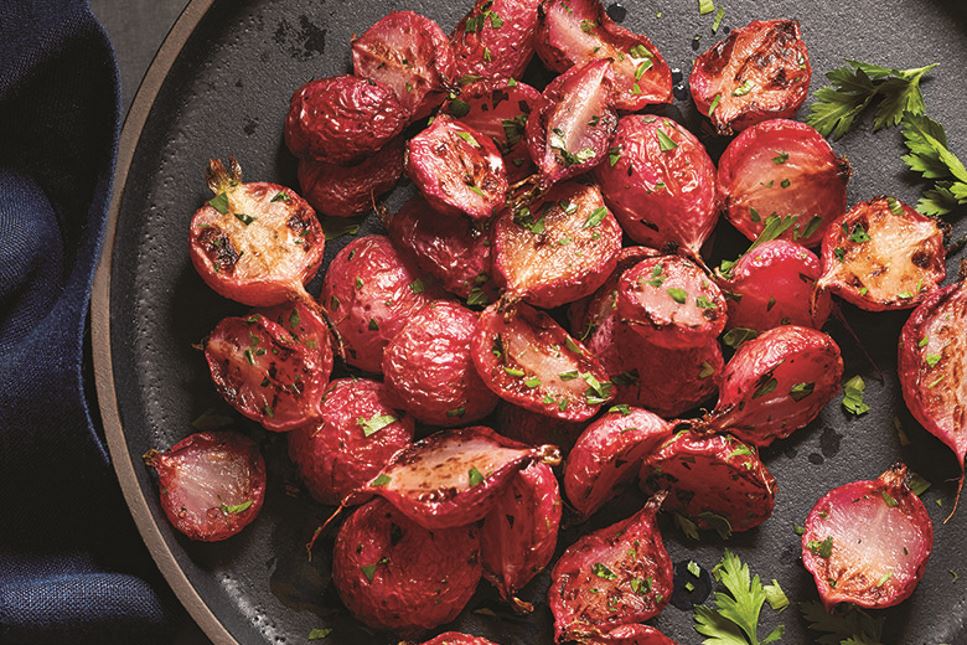 Platter of roasted radishes